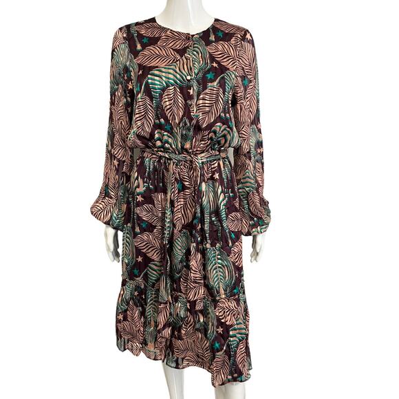 RAMY BROOK Purple Multi Zebra Printed Silk A-Line Belted Knee Length Dress S - Picture 1 of 3